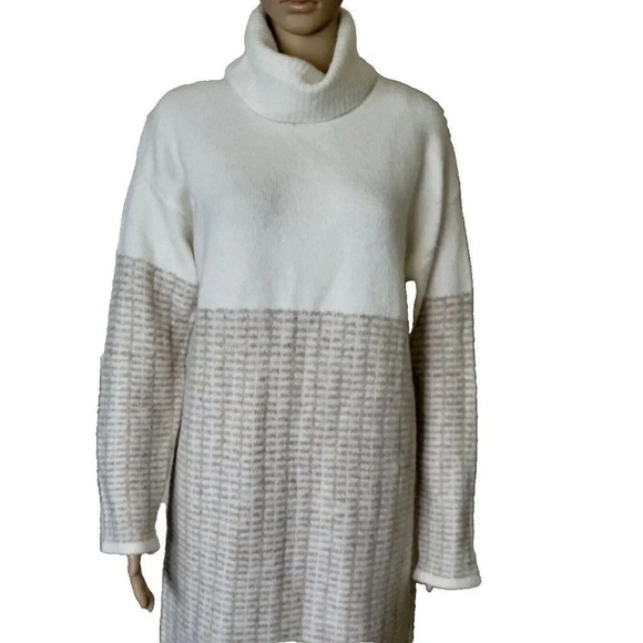TAHARI Cream Multi Long Sleeve Turtleneck long sleeve Dress size L - Picture 5 of 9